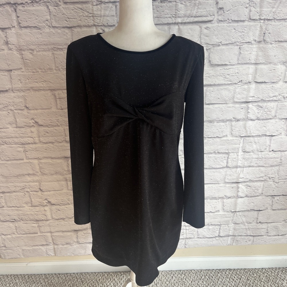 Emporio Armani 90s Retro Black Twist Front Metallic Shimmer Shift Party Dress *